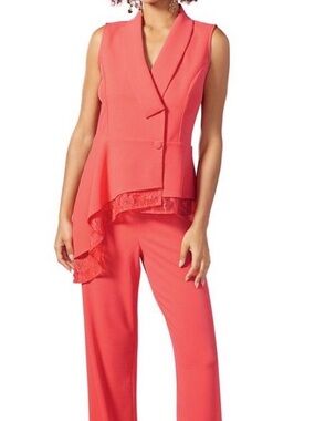 Massey’s Sleeveless Coral Asymmetric Peplum Jumpsuit Pant Set Size 12